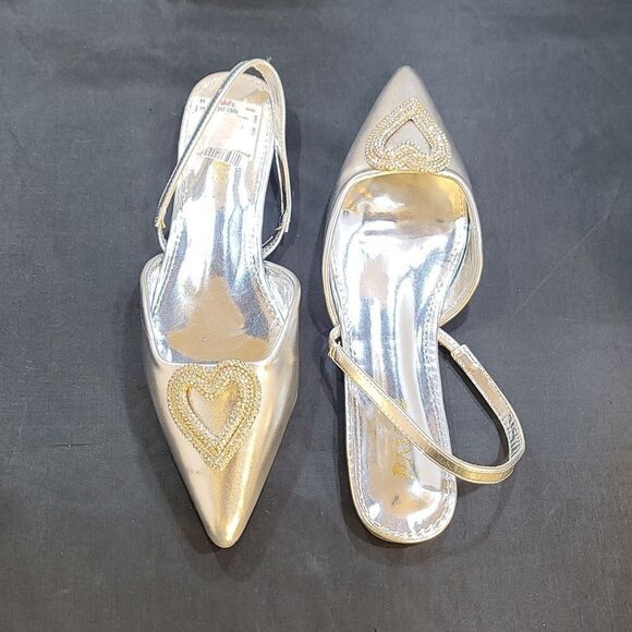 BRAND NEW PAZZLE RHINESTONE HEART DESIGN SLINGBACK FLAT - Picture 4 of 16